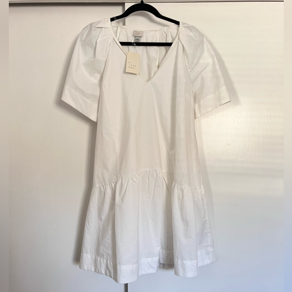 A new day White flutter shoulder v neck dress